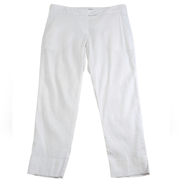 Theory Linen Blend Slim-Leg Crop/Ankle Pants White Sz 6 | Office Business Boss - Picture 1 of 6